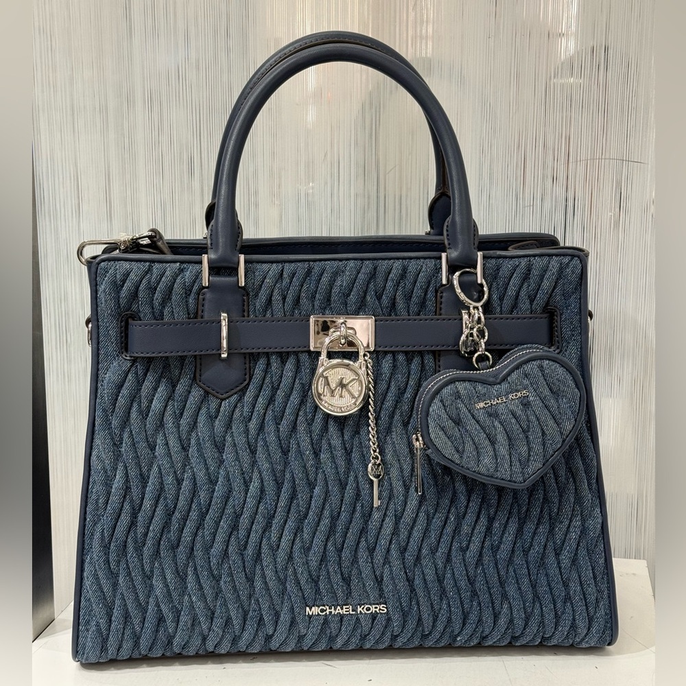 MICHAEL KORS Hamilton Medium Matelassé Denim Satchel SET